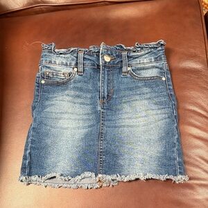 Denim Mini Skirt with Frayed Hem